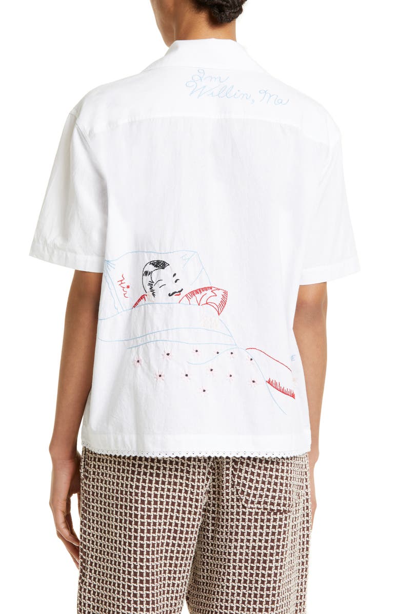 Bode His & Hers Embroidered Short Sleeve Button-Up Shirt, Alternate, color, 