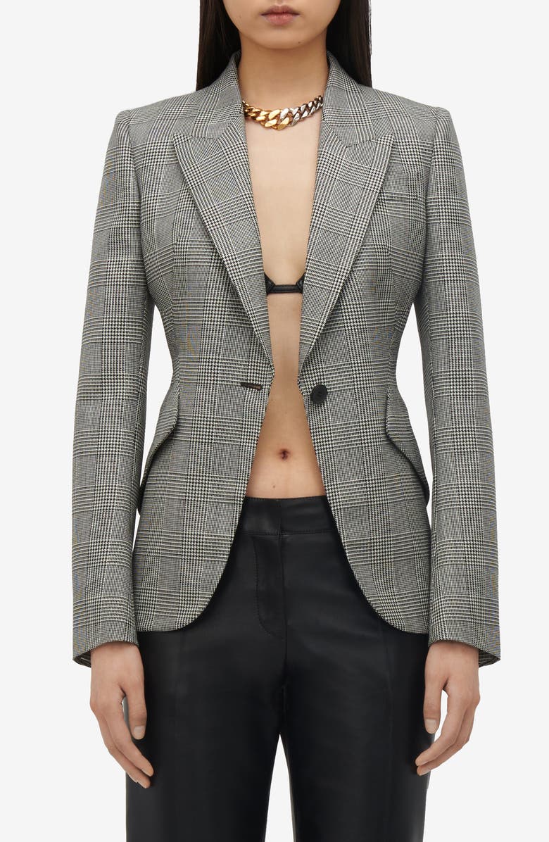 McQueen Prince of Wales Check Tailored Wool Blazer, Main, color, 