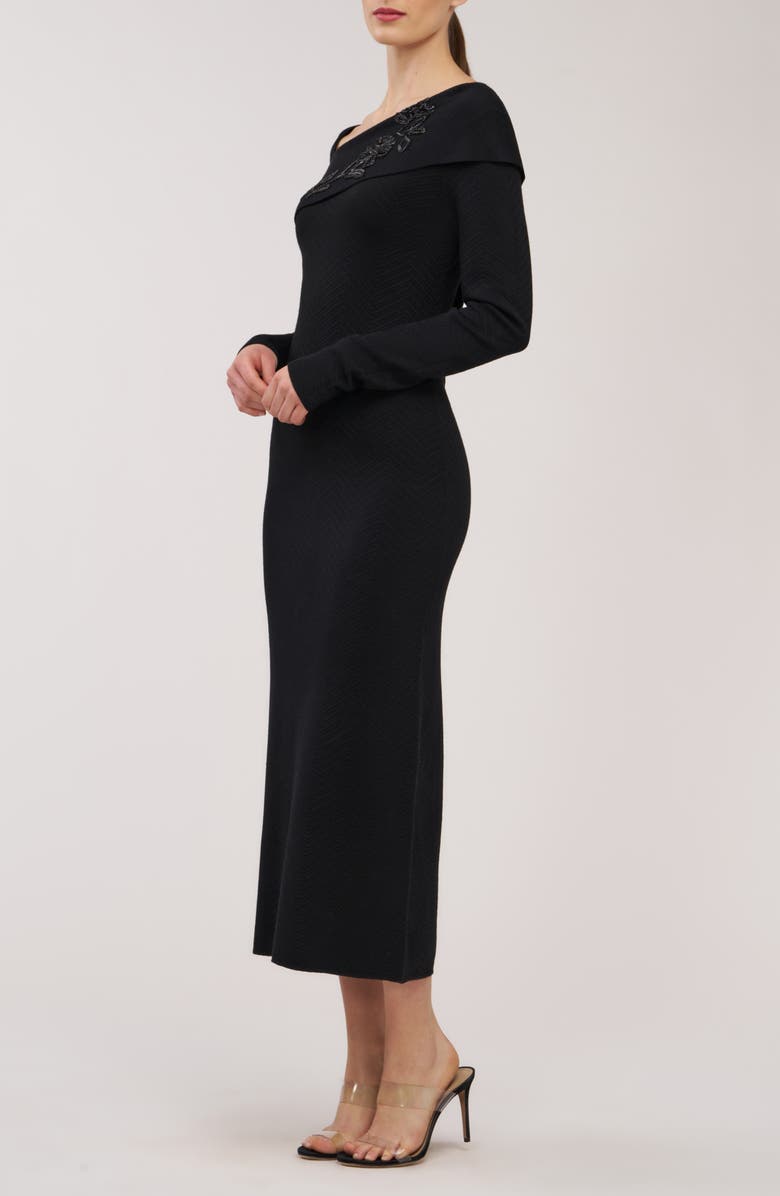 Kay Unger Imani Beaded Long Sleeve Midi Dress, Alternate, color, Black
