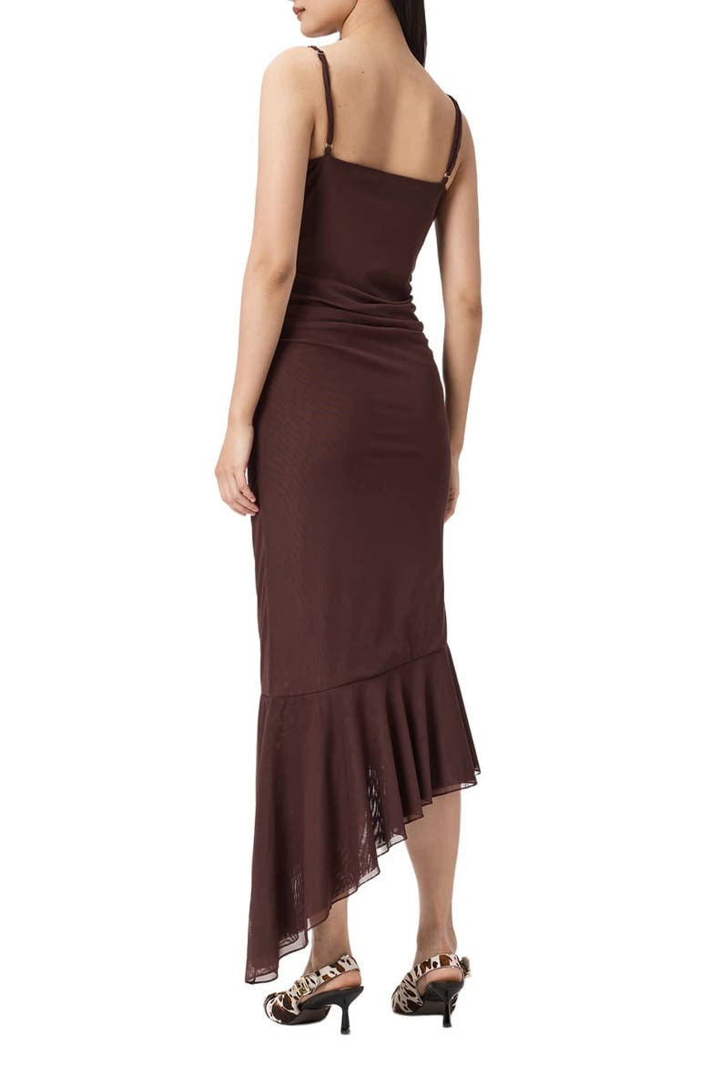 Bea Asymmetric Hem Mesh Midi Dress, Alternate, color, BITTER BROWN