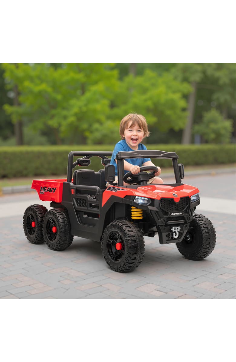 Qaba 24V Kids Ride On Truck with 6 Wheels 2 Seater 4WD Electric Ride On Car with Dump Bed Remote Control Wheel Suspension for Years, Alternate, color, Red