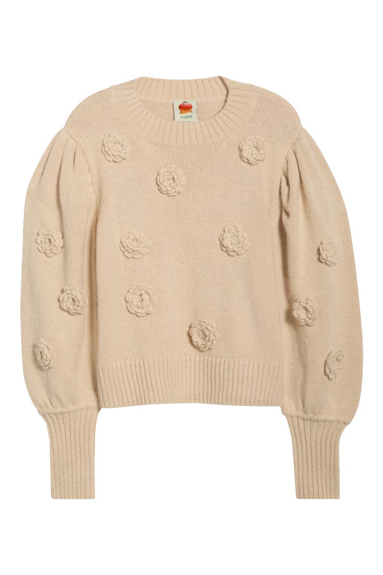 3D Crochet Flower Crewneck Sweater, Alternate, color, SAND