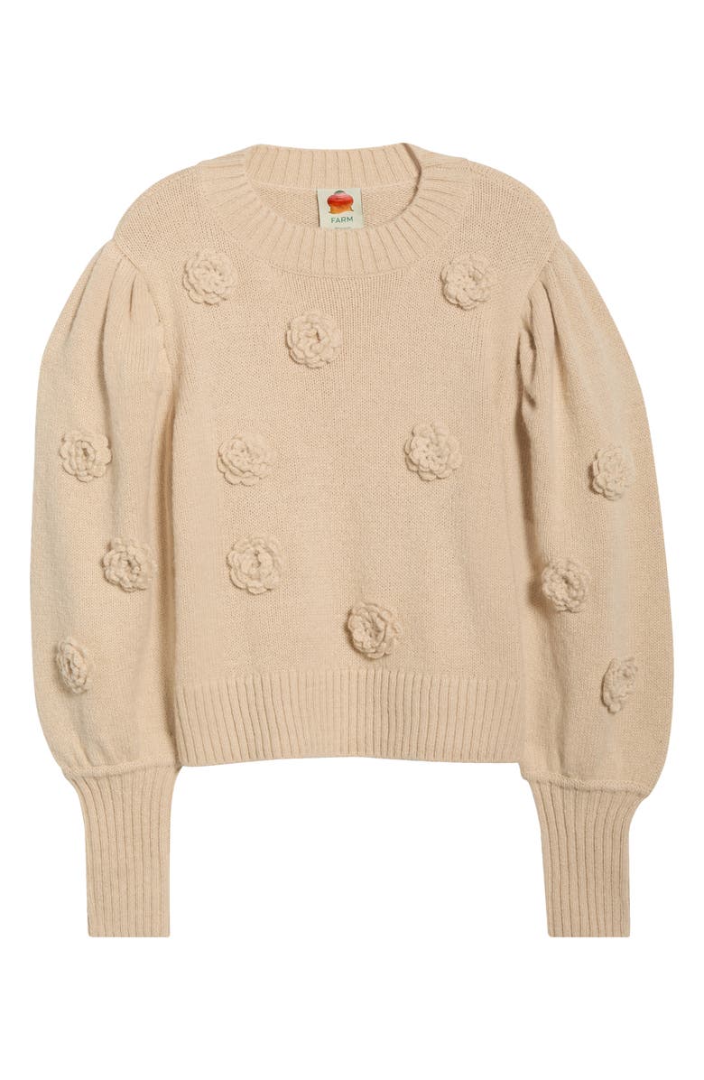 FARM Rio 3D Crochet Flower Crewneck Sweater, Alternate, color, Sand