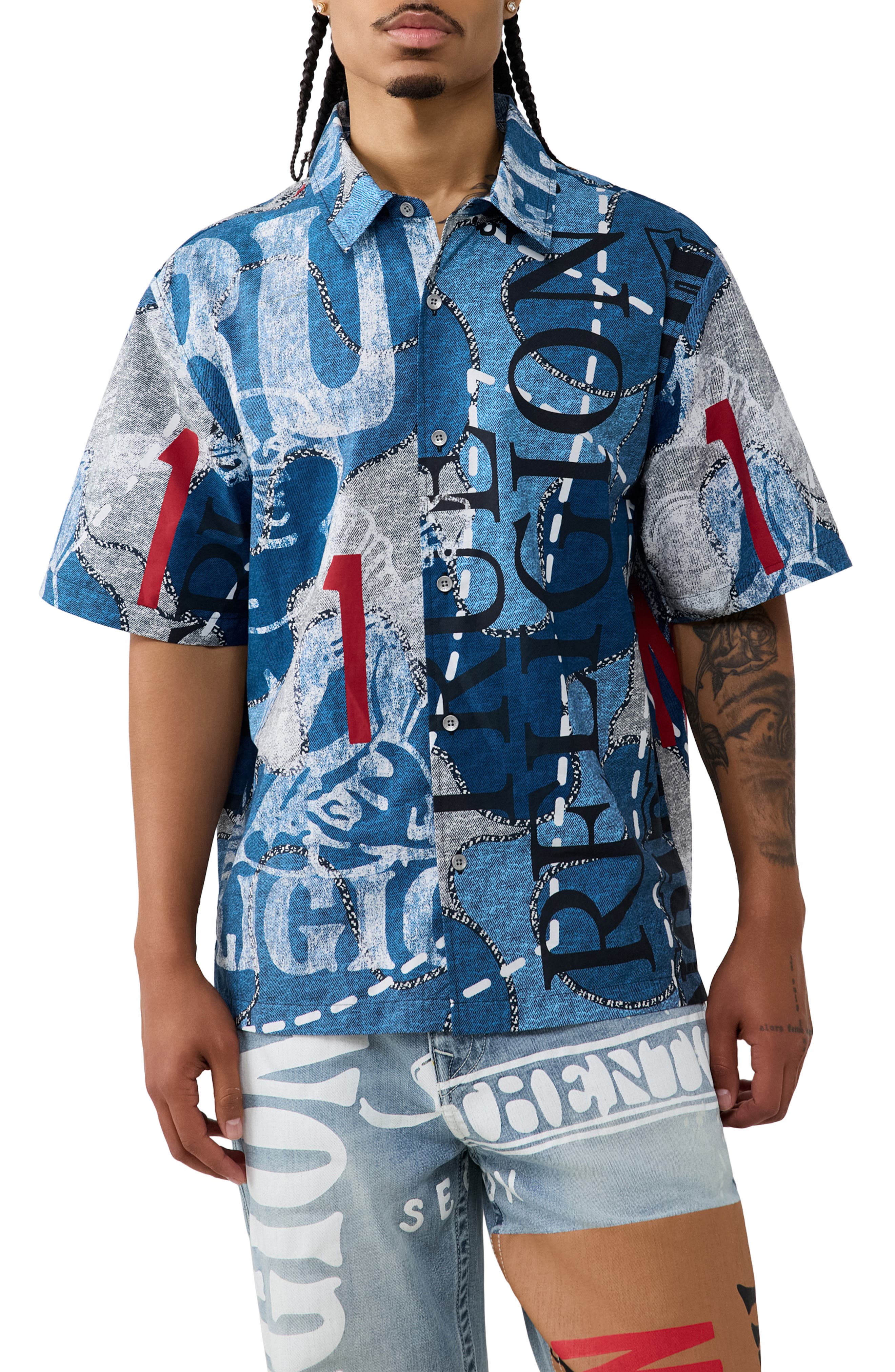 selected INDIGO NATURAL RED AOP