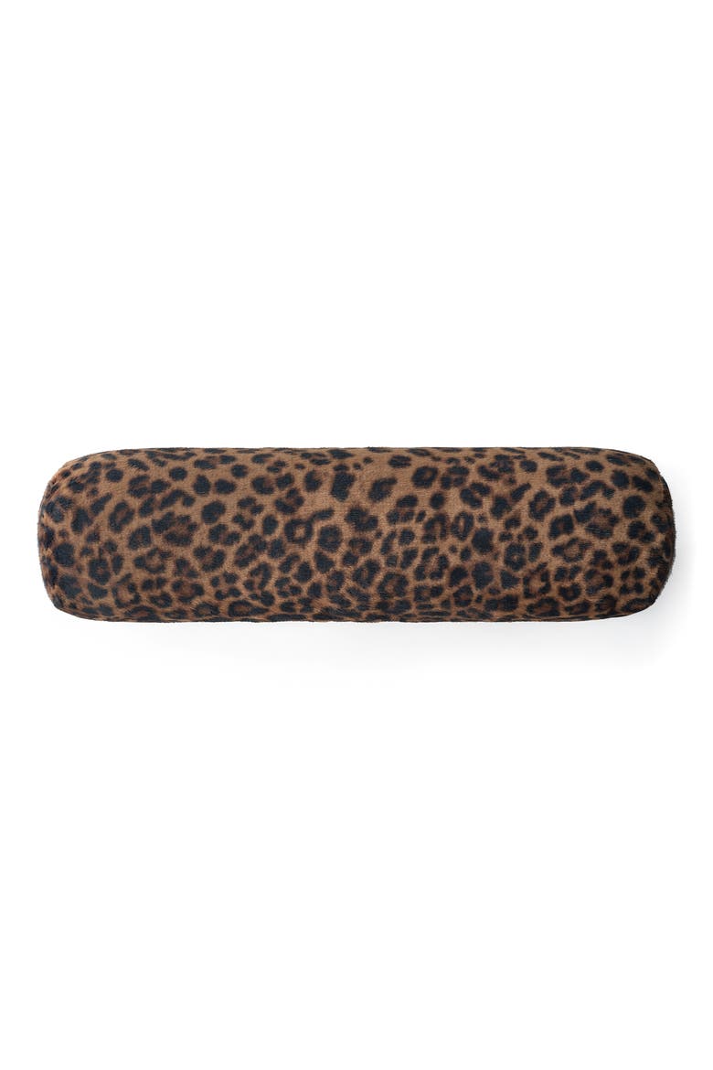 Everett Faux Fur Bolster Accent Pillow, Main, color, BLACK LEOPARD
