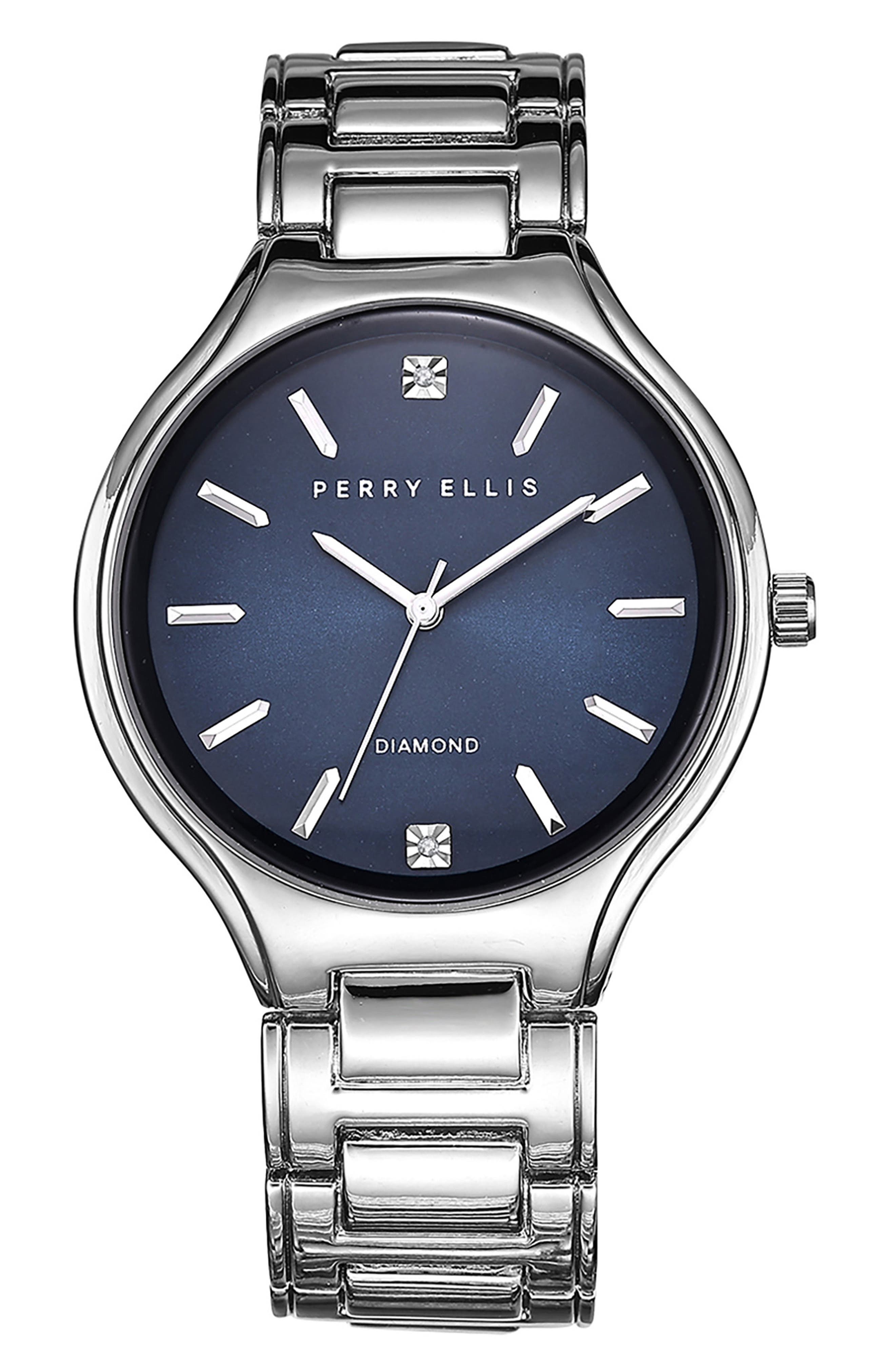 Perry Ellis Ultrathin Diamond Bracelet Watch, 42mm