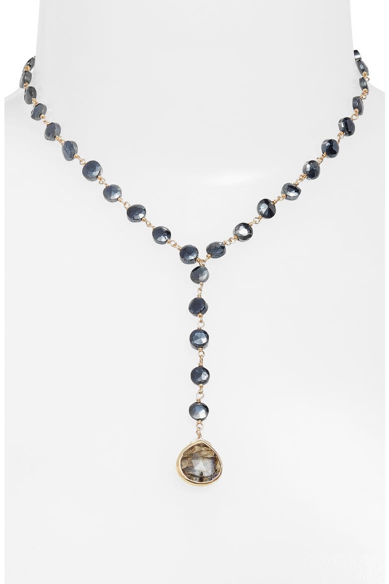 Yaeli Coin Necklace, Alternate, color, BLACK SPINEL/ LABRADORITE