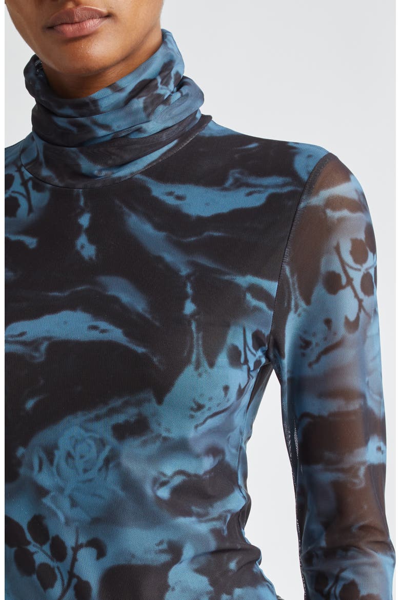 Floral Mesh Turtleneck, Alternate, color, BLUE SHADOW