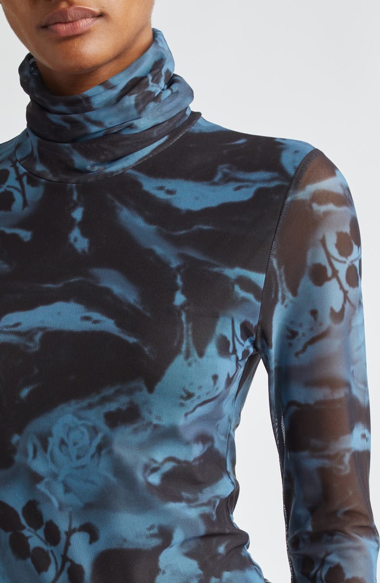 Ganni Floral Mesh Turtleneck, Alternate, color, 