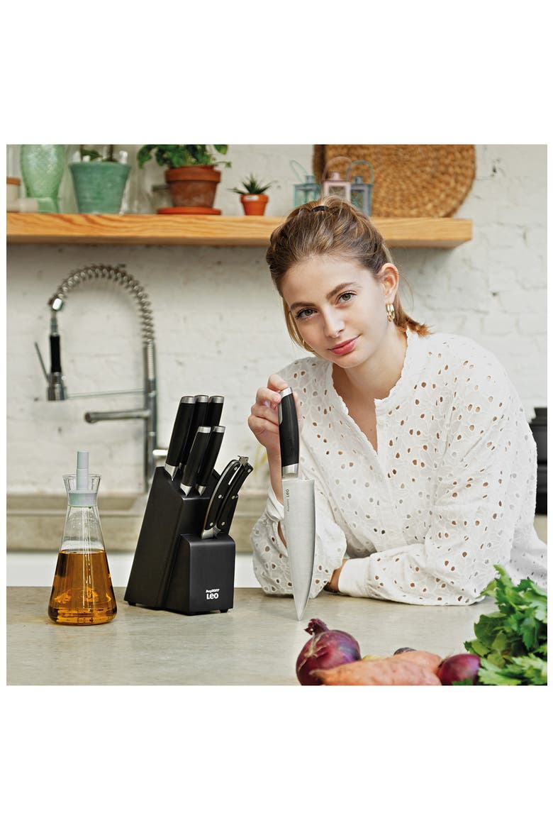 Leo 6-Piece Knife Block Set, Alternate, color, BLACK/ SILVER