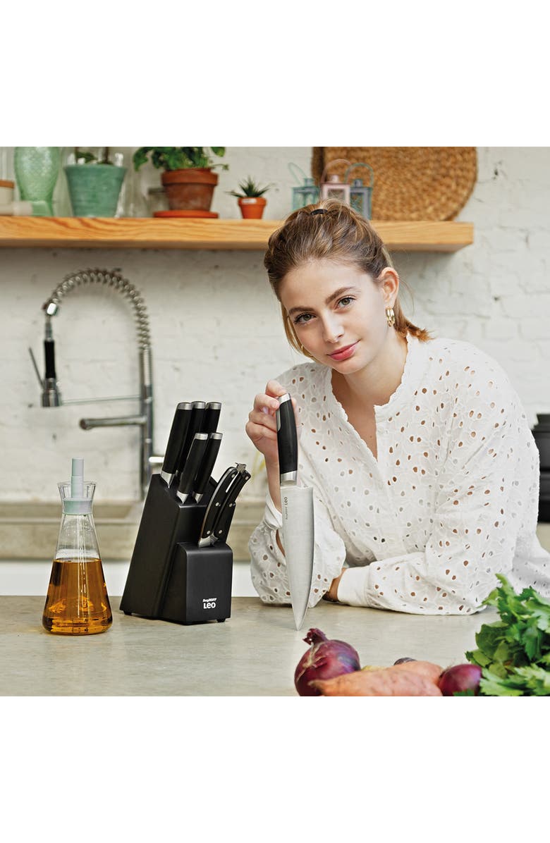 BergHOFF Leo 6-Piece Knife Block Set, Alternate, color, Black/ Silver