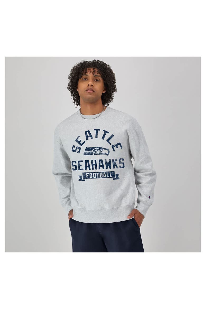 Men's Champion  Heather Gray Seattle Seahawks Reverse Weave Fleece Pullover Sweatshirt, Alternate, color, Heather Gray