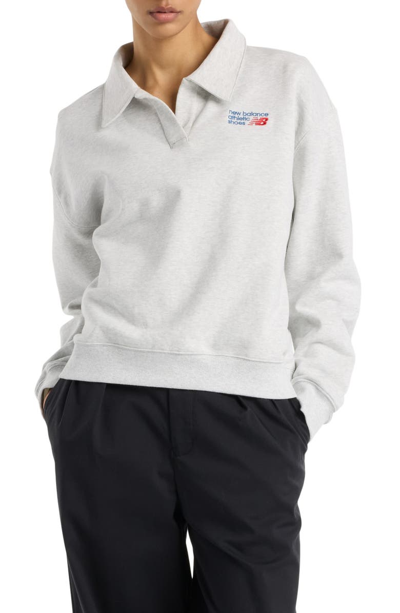 New Balance Oversize French Terry Polo Sweatshirt, Main, color, Ash Heather