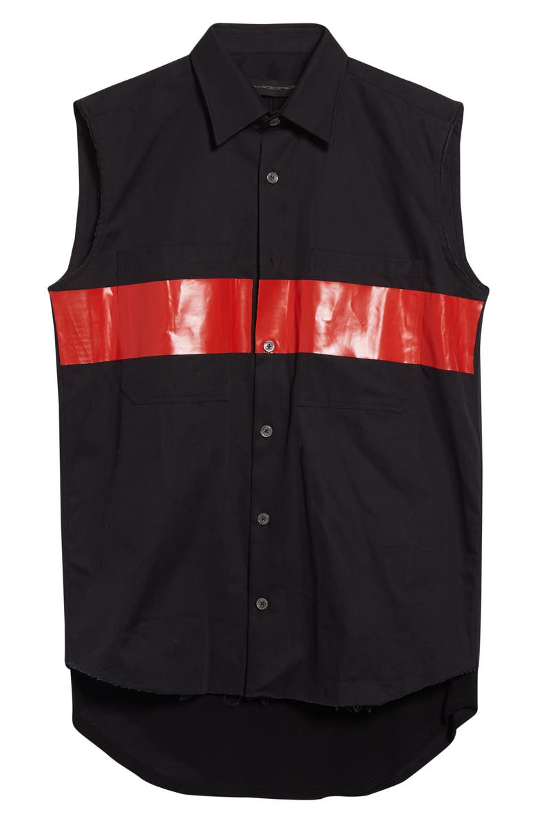 JKEEFER Stabb Taped Cutoff Sleeve Button-Up Shirt, Alternate, color, Black