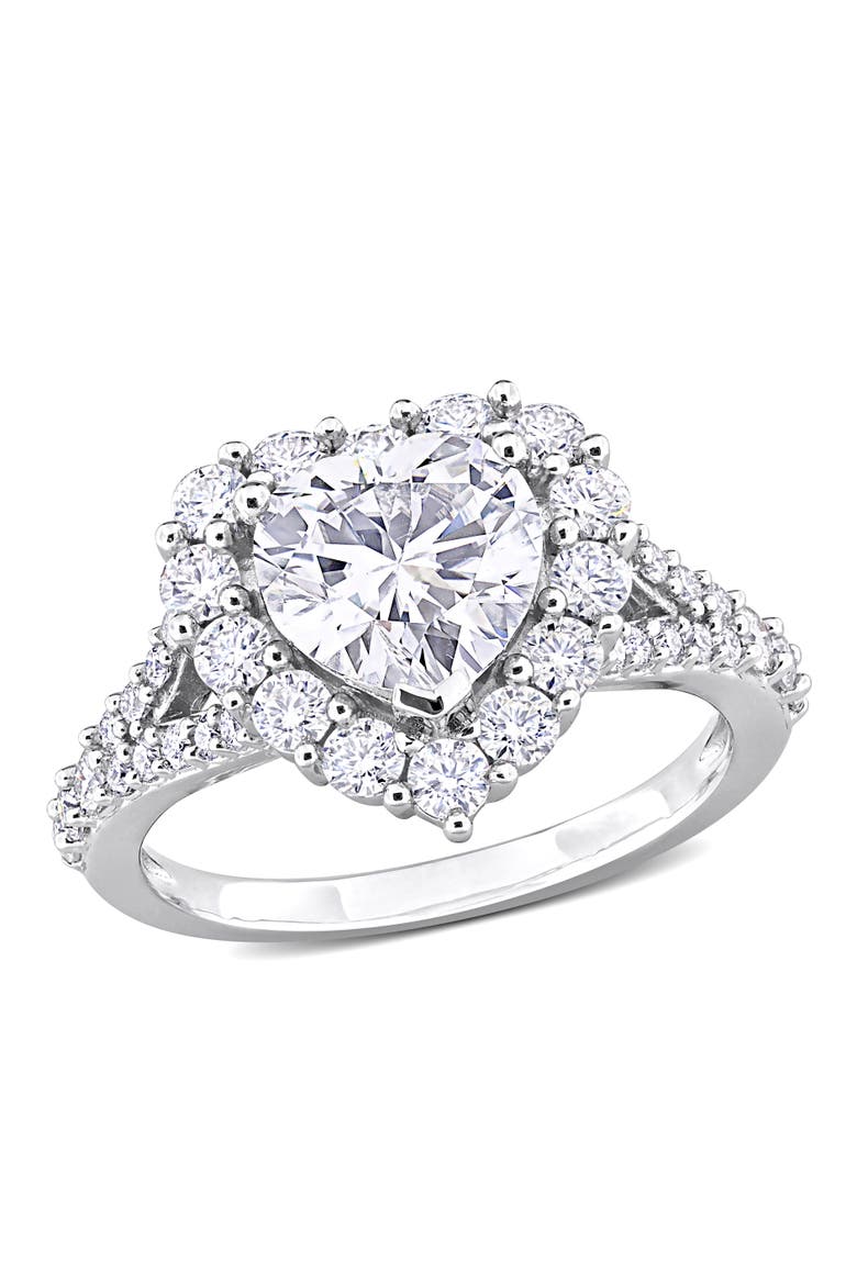 3ct D.E.W. Moissanite Heart Halo Ring, Main, color, Sterling Silver