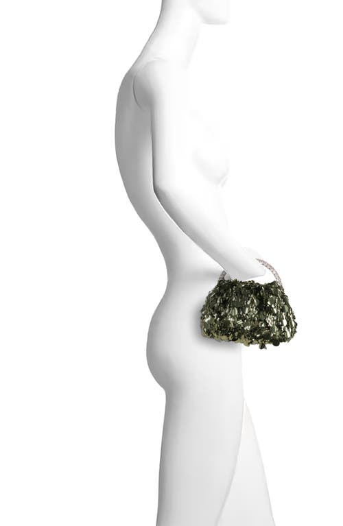 Jewel Badgley Mischka Holly Crinkle Sequin Crystal Handle Pouch Clutch In Green