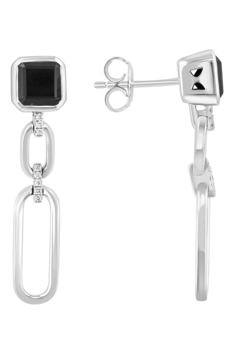 Sterling Silver Onyx & Diamond Paper Clip Drop Earrings, Main, color, BLACK