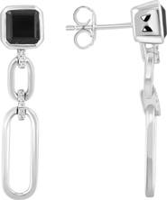EFFY Sterling Silver Onyx & Diamond Paper Clip Drop Earrings