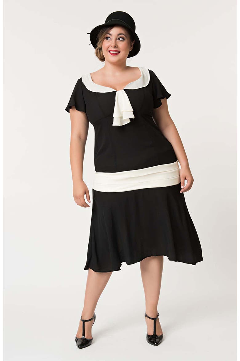 Plus Size 1920s Wilshire Flapper Day Dress, Main, color, Black & White