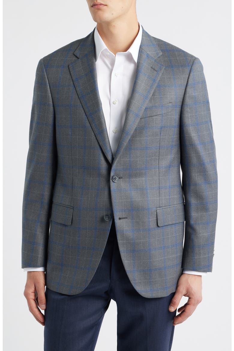 Flynn Classic Fit Grey Plaid Wool Sport Coat, Main, color, GREY
