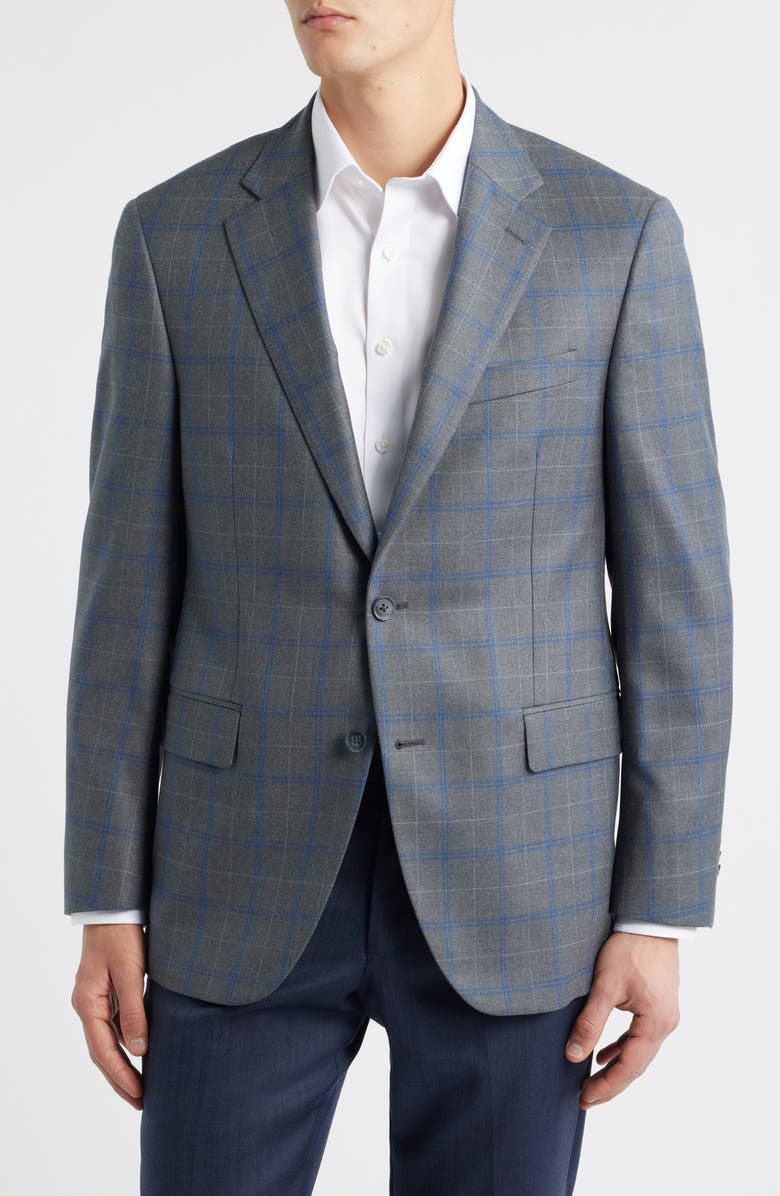 Peter Millar Flynn Classic Fit Grey Plaid Wool Sport Coat, Main, color, Grey