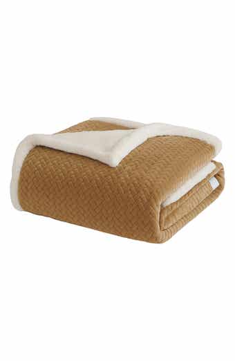 Braided Chevron Microplush Faux Shearling Throw Blanket