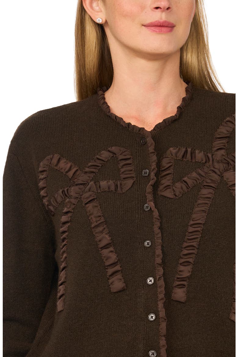 Ruffle Bow Cardigan, Alternate, color, CHOCOLATE