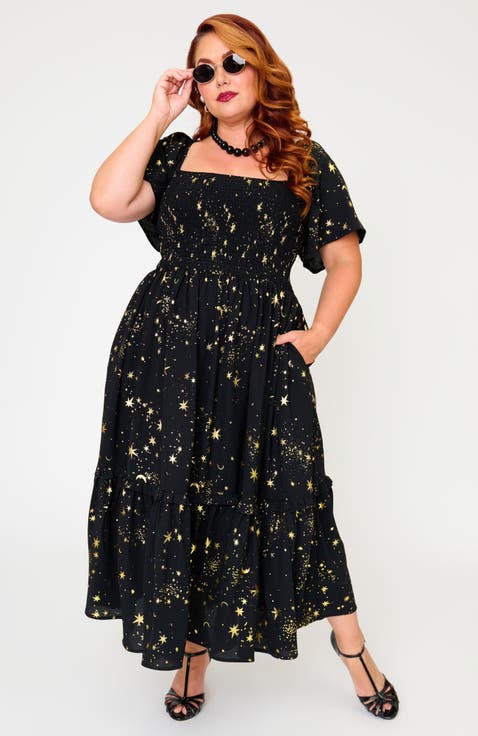 Plus Size Smocked Bodice Midi Dress