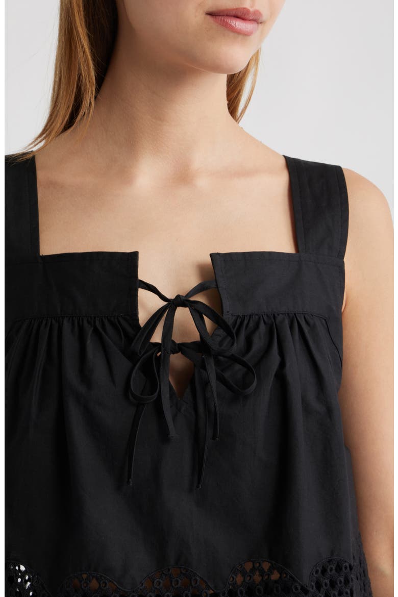 Blythe Tie Front Cotton Crop Top, Alternate, color, BLACK