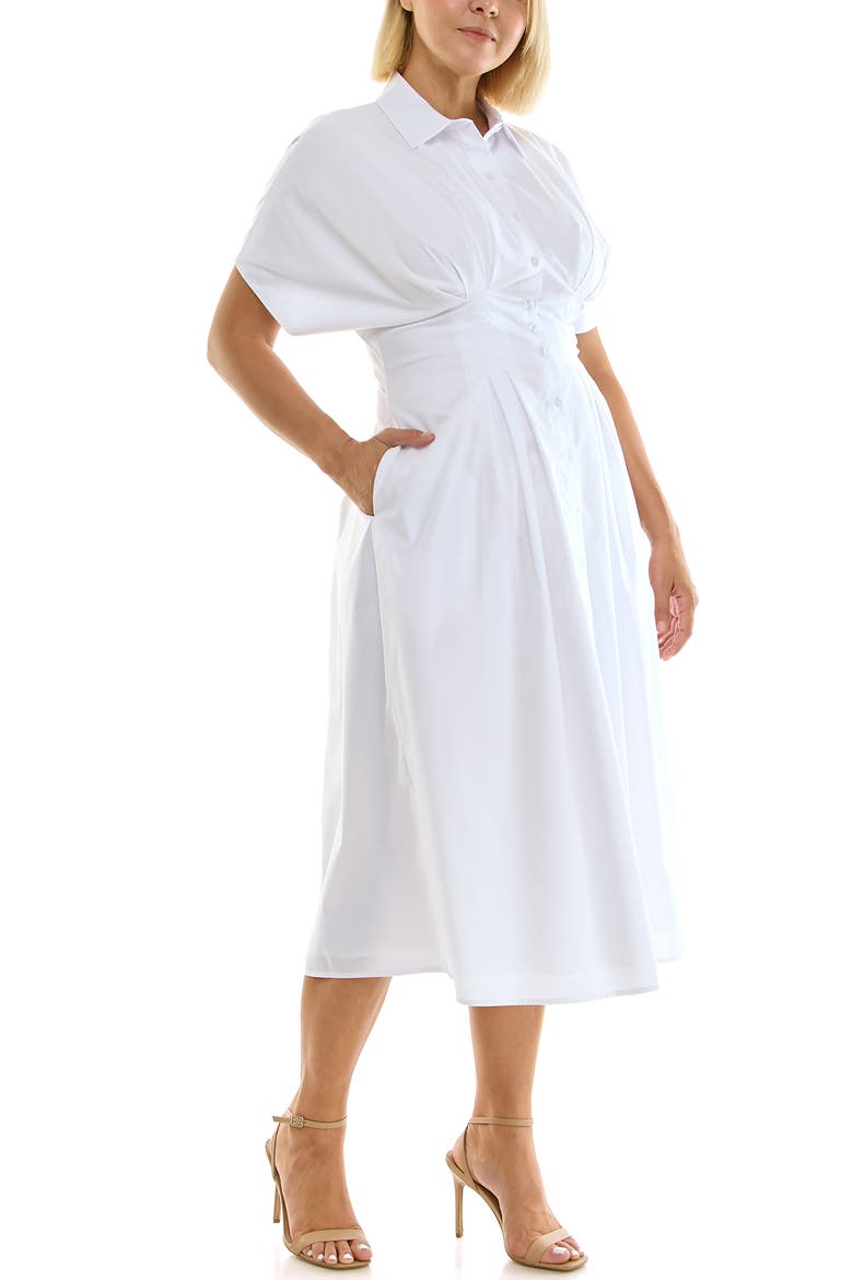 Pintuck Waist Midi Shirtdress, Alternate, color, BRILLIANT WHITE