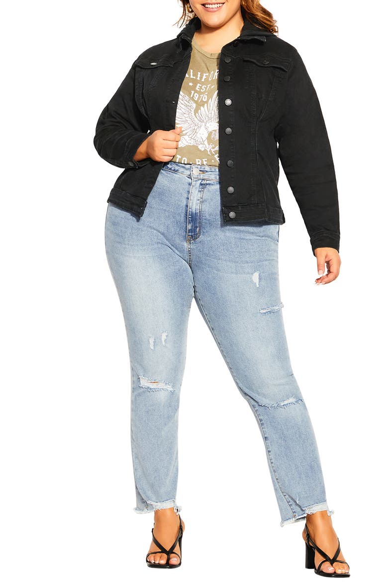 Hooded Denim Jacket, Main, color, WASHED BLACK