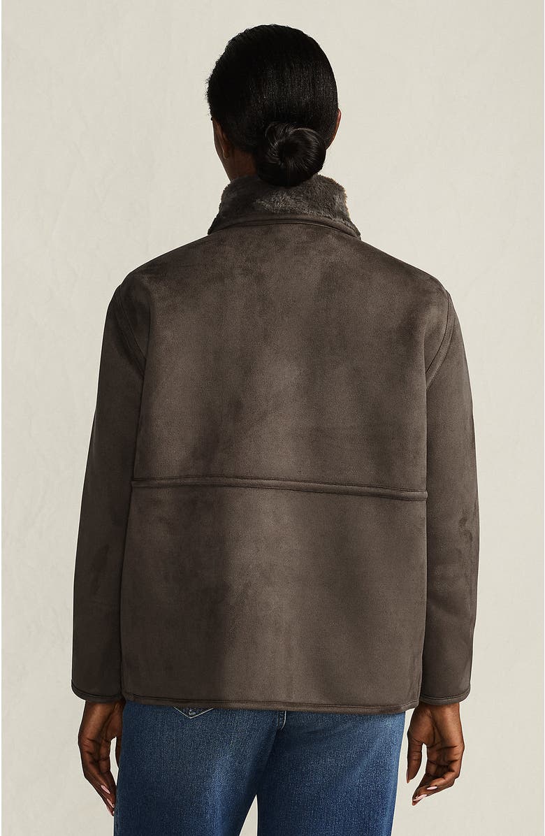 Lands' End Reversible Shearling Fleece Button Front Coat, Alternate, color, Brown