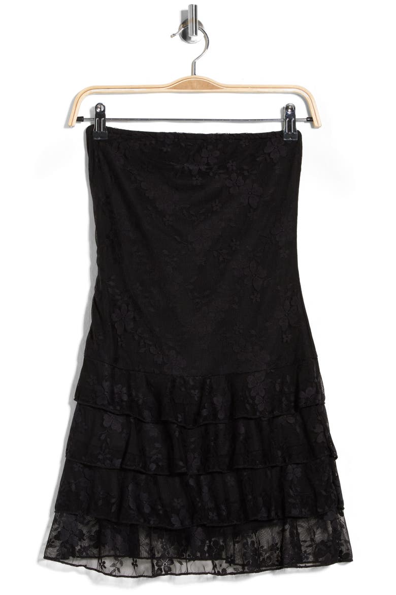 So Gorgeous Strapless Tiered Romper, Alternate, color, BLACK