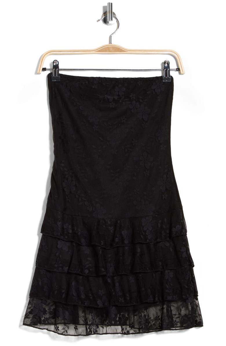 Princess Polly So Gorgeous Strapless Tiered Romper, Main, color, Black