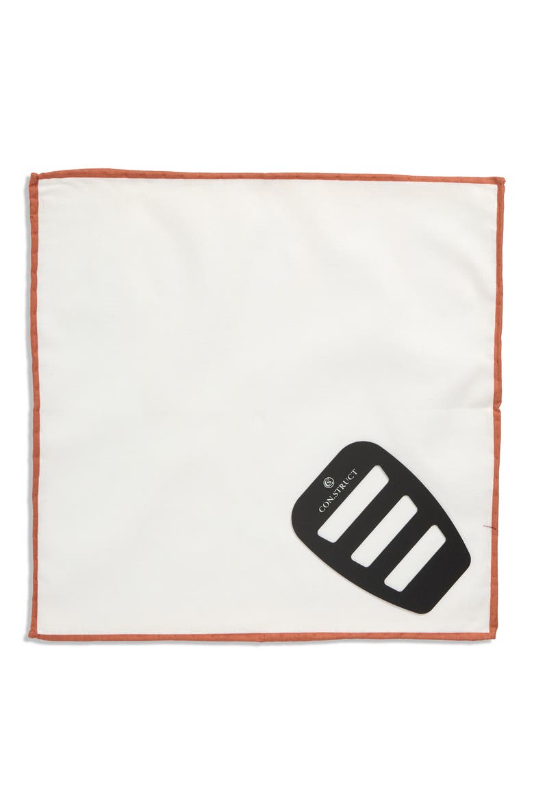 Pipe Trim Cotton Pocket Square, Alternate, color, WHITE/ AMBER