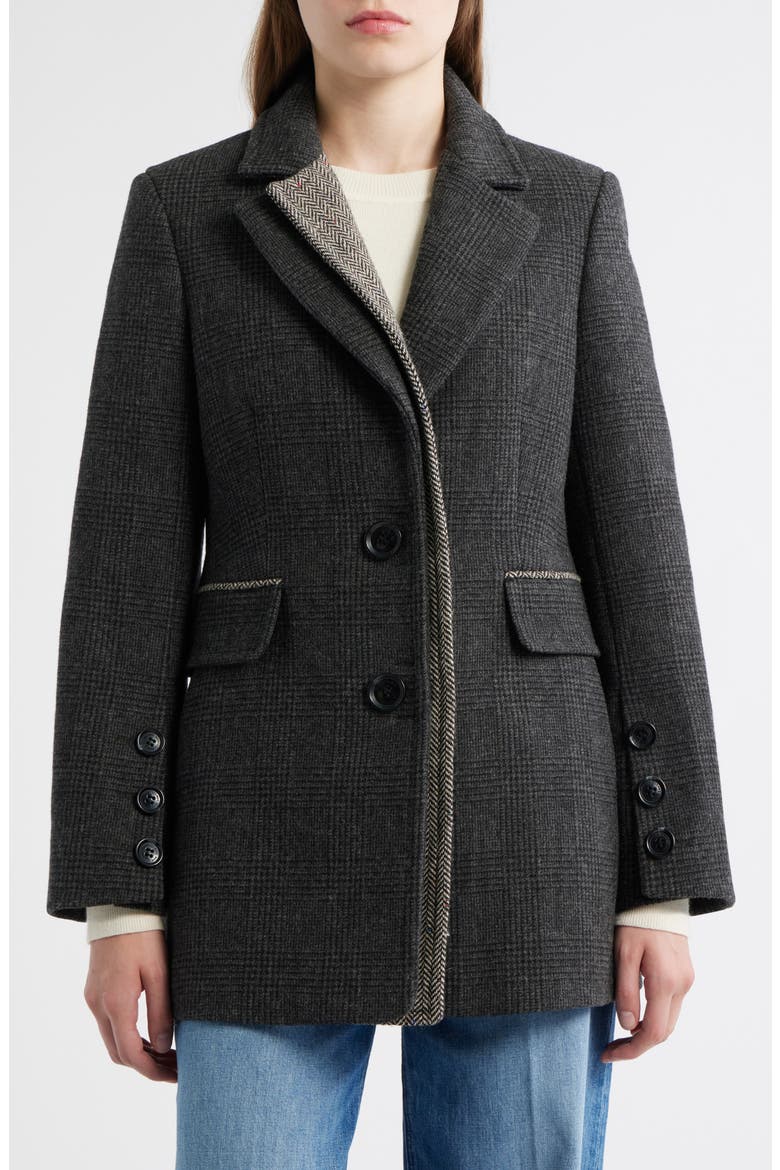 Houndstooth Layered Wool Blend Coat, Main, color, BLACK/ GREY
