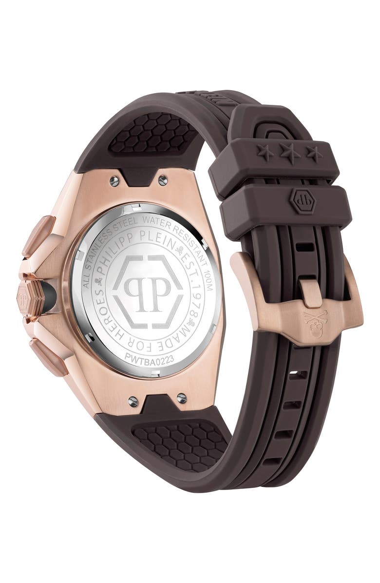 PHILIPP PLEIN Octagon Chronograph Silicone Strap Watch, 44mm, Alternate, color, Ip Rose Gold