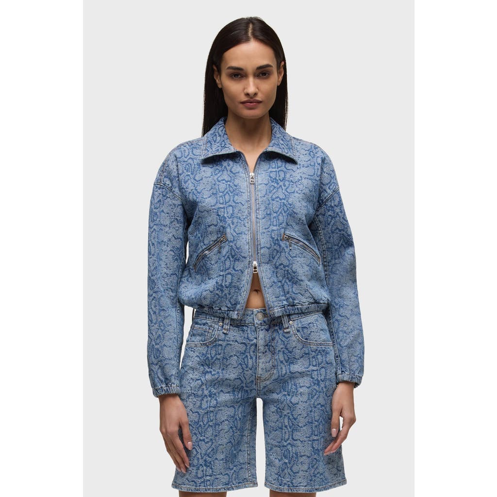 Hudson Jeans Cropped Zip Up Jacket In Blue