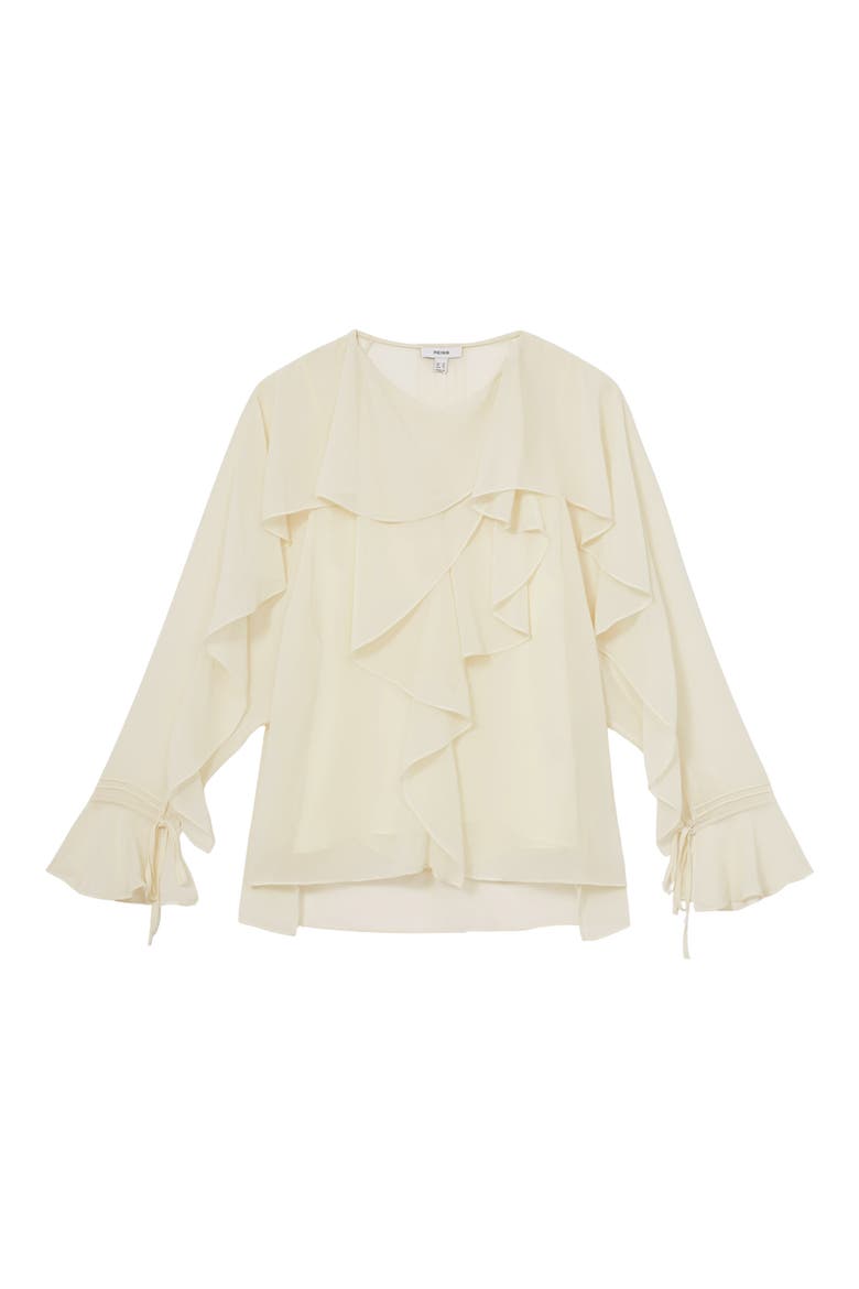 Milo Semisheer Ruffle Fluted Sleeve High-Low Top, Alternate, color, CREAM
