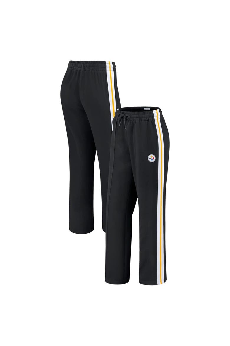 Women's WEAR by Erin Andrews Black Pittsburgh Steelers Color-Block Straight Leg Pants, Main, color, Black