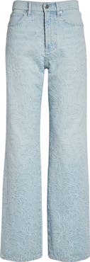 Veronica Beard Taylor Embroidered High Waist Wide Leg Jeans