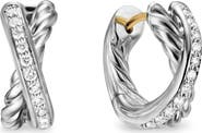 David Yurman Crossover Huggie Hoop Earrings in Sterling Silver with Diamonds, 12.4mm