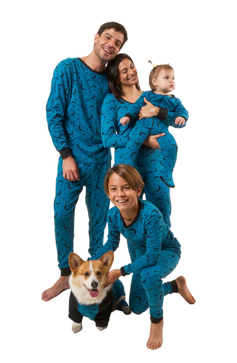 Leveret Kids Footed Cotton Matching Family Pajamas, Whimsy & Fantasy Prints, Alternate, color, Moon