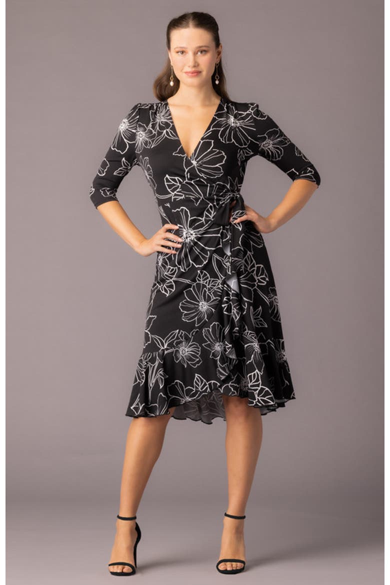 Flirty Flounce Midi Wrap Dress, Alternate, color, Black Florals