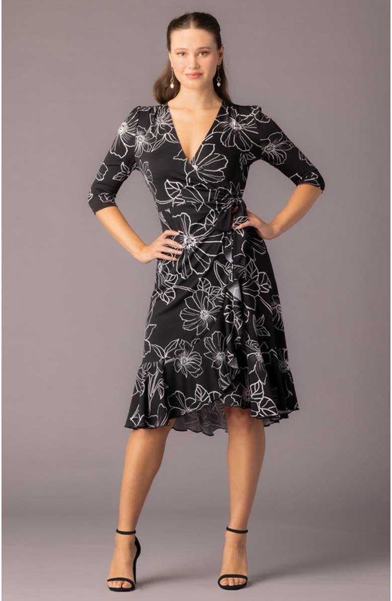 Kiyonna Flirty Flounce Midi Wrap Dress, Alternate, color, Black Florals