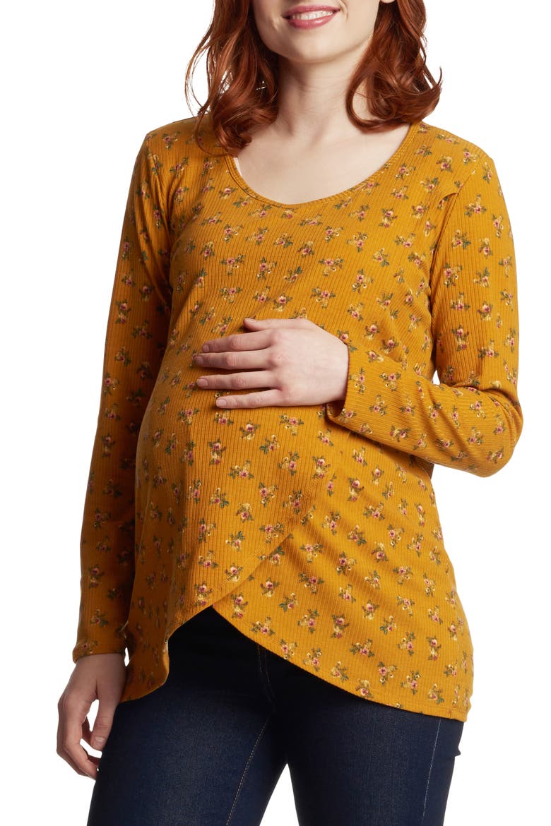 Adriana Stripe Long Sleeve Maternity/Nursing Tee, Main, color, MUSTARD DITSY
