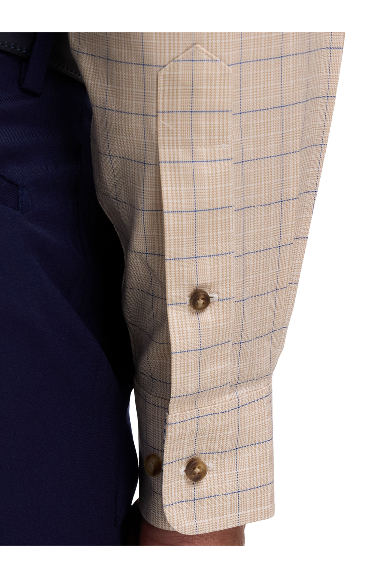Cotton Buttondown Collar Twill Slim Contrast Trim Button Cuff Long Sleeve, Alternate, color, Tan