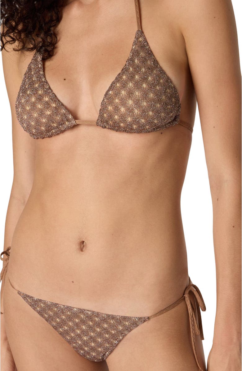 Missoni Bikini In Lamé Viscose With Spiderweb Pattern, Alternate, color, Brown