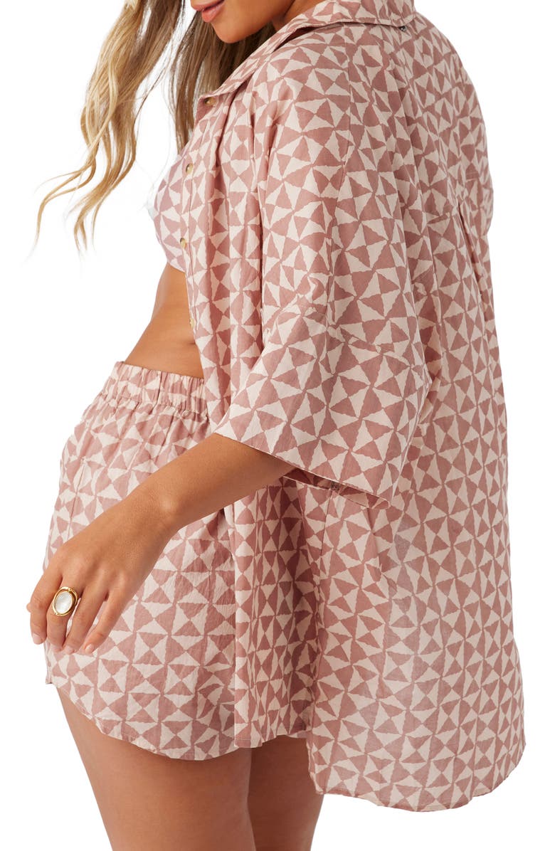 O'Neill Olivia Leaf Print Cotton Cover-Up Shirt, Alternate, color, Rose Dust