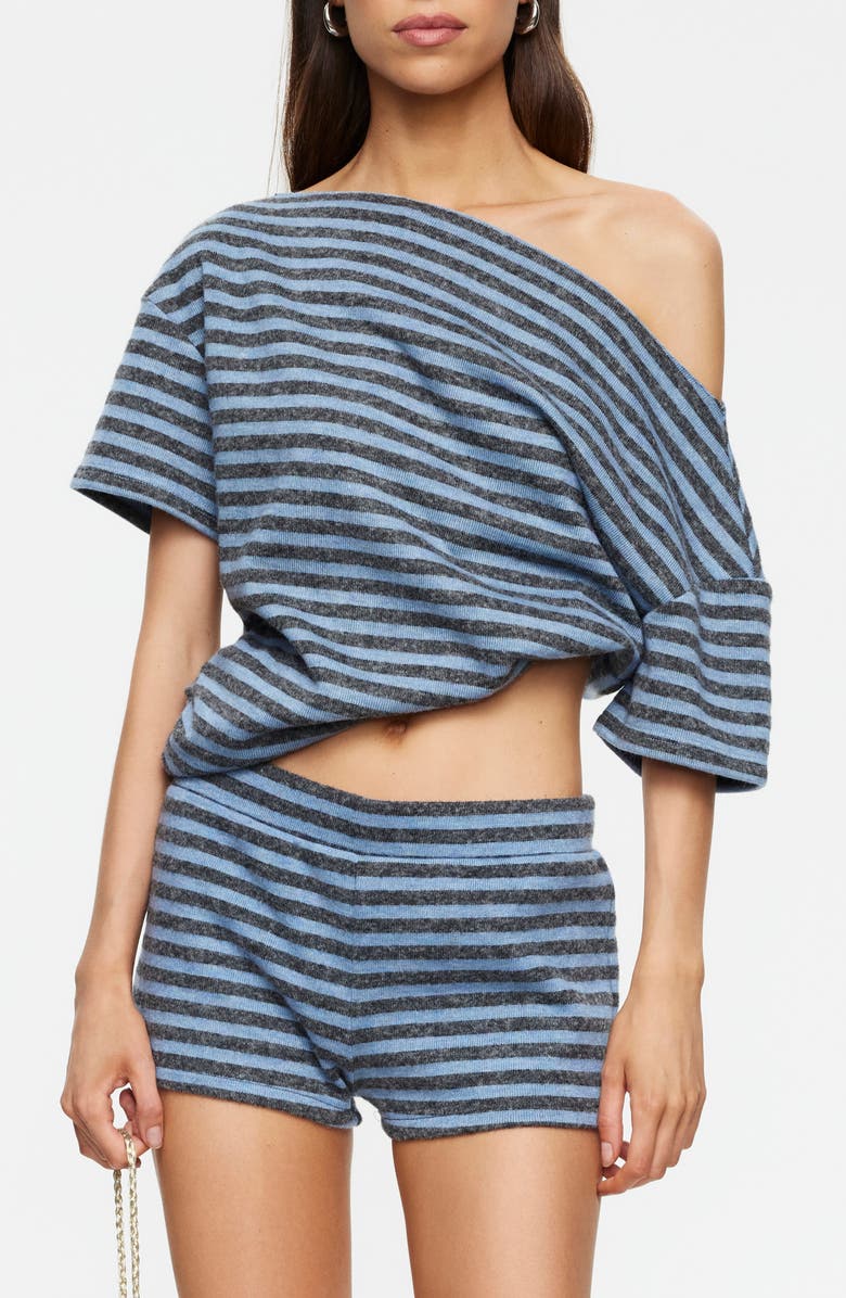 LIONESS Wildlands One-Shoulder Knit Top, Main, color, Grey Blue Stripe